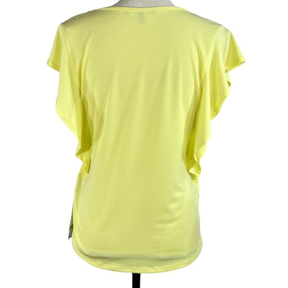 NY Collection Small Top Flutter Sleeve Stretch Scoop Neck Lemon Yellow Ruffled - Picture 3 of 7